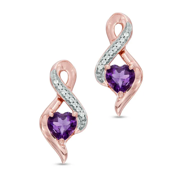 Earrings Goldia 50mm HeartShaped Amethyst and Diamond Accent Infinity Drop Earrings in 10K Rose Gold Earrings Goldia 50mm HeartShaped Amethyst and Diamond Accent Infinity Drop Earrings in 10K Rose Gold