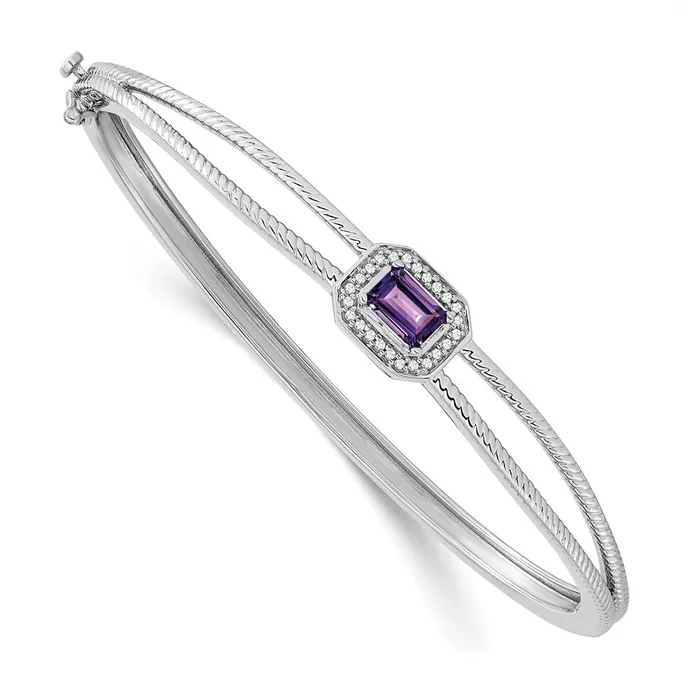 Earrings goldiaca 14k White Gold Emeraldshape Amethyst and Natural Diamond Halo Bangle Earrings goldiaca 14k White Gold Emeraldshape Amethyst and Natural Diamond Halo Bangle