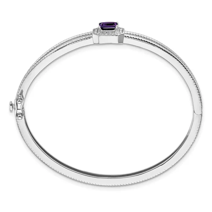 Earrings goldiaca 14k White Gold Emeraldshape Amethyst and Natural Diamond Halo Bangle