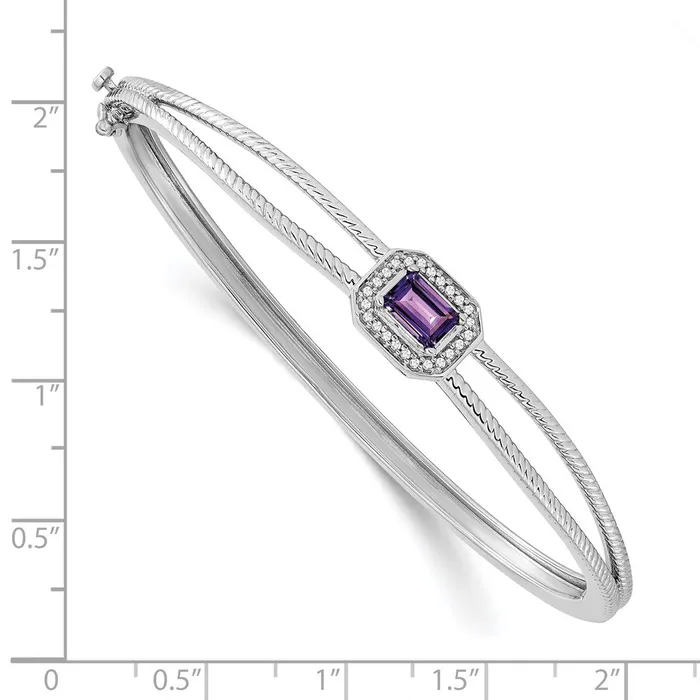 Earrings goldiaca 14k White Gold Emeraldshape Amethyst and Natural Diamond Halo Bangle