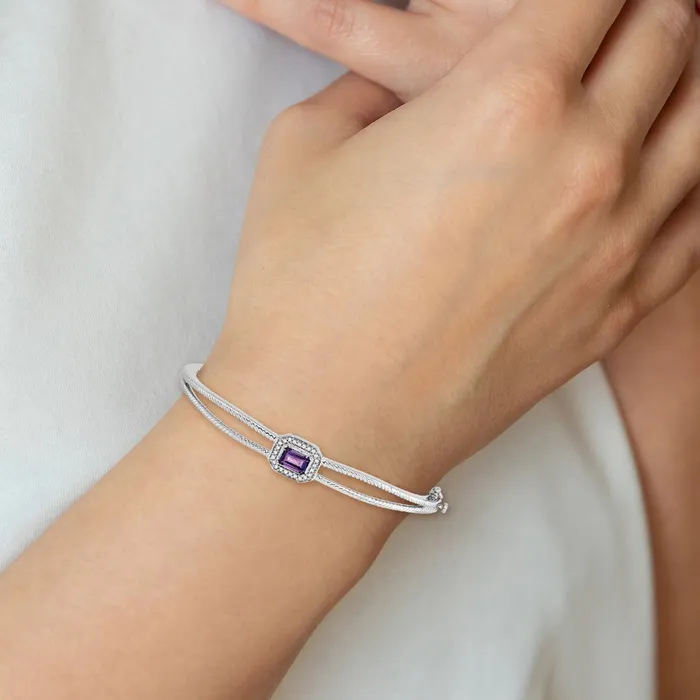 Earrings goldiaca 14k White Gold Emeraldshape Amethyst and Natural Diamond Halo Bangle