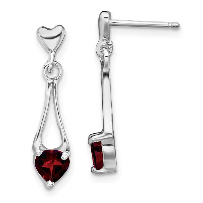 Earrings Goldia Sterling Silver Polished Garnet Heart Post Dangle Earrings