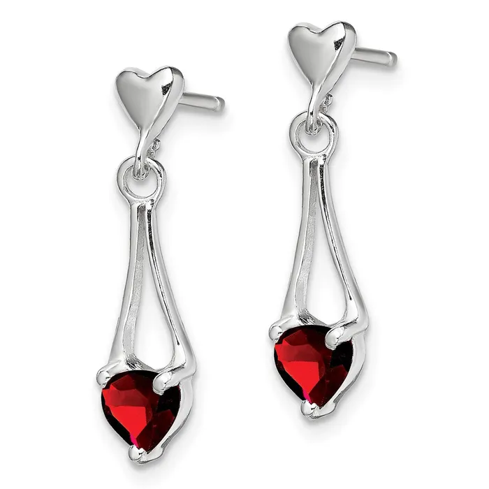 Earrings Goldia Sterling Silver Polished Garnet Heart Post Dangle Earrings