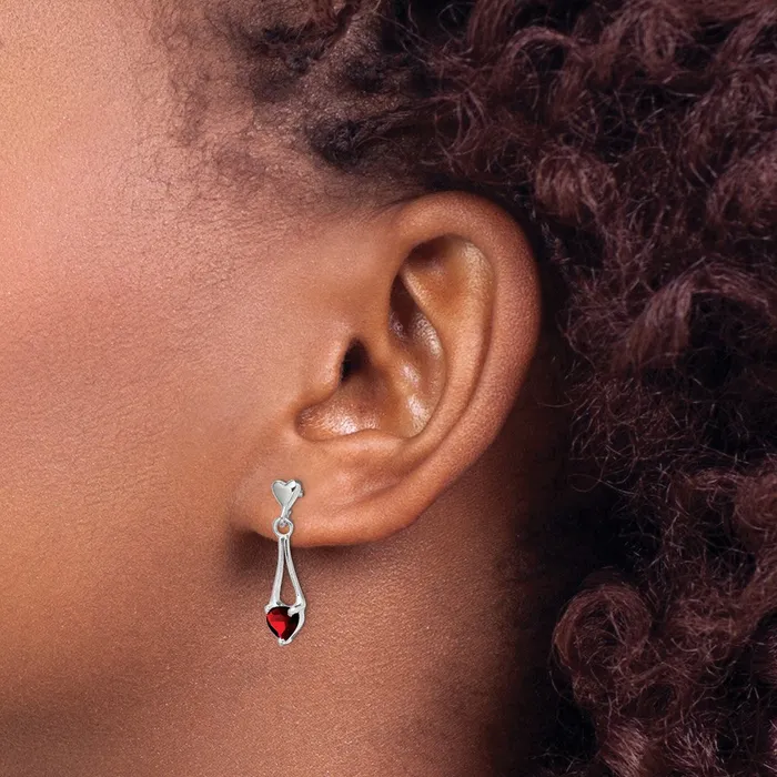 Earrings Goldia Sterling Silver Polished Garnet Heart Post Dangle Earrings