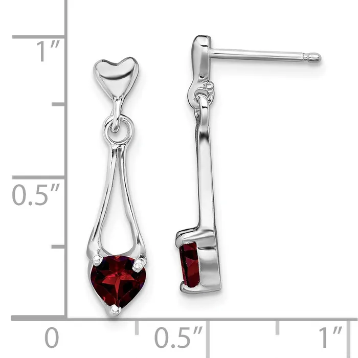 Earrings Goldia Sterling Silver Polished Garnet Heart Post Dangle Earrings