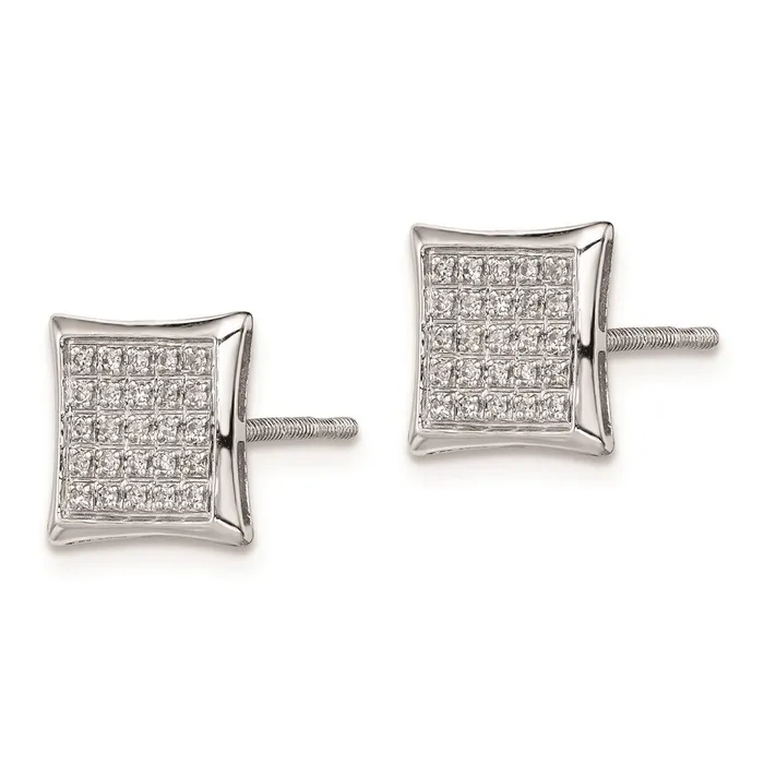 Earrings Goldia Sterling Silver Rhodium Diamond Square Shaped Screwback Post Earrings