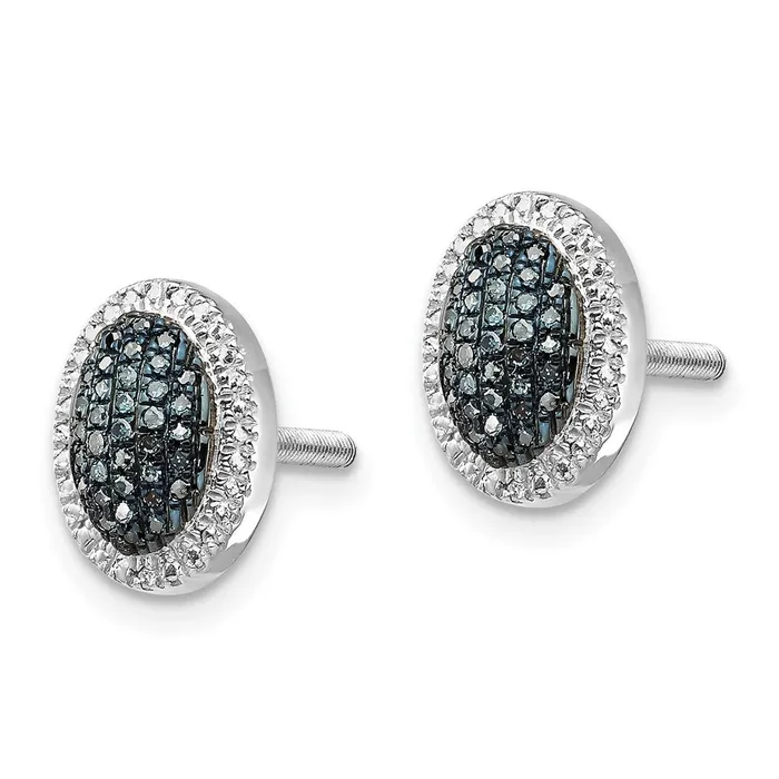 Earrings Goldia White Night Sterling Silver Rhodiumplated Blue Diamond Oval Screwback Post Earrings