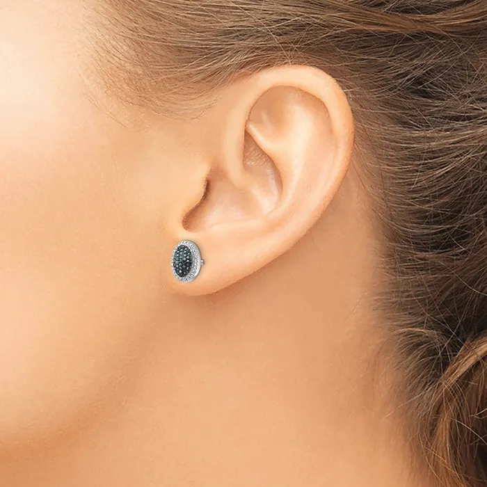 Earrings Goldia White Night Sterling Silver Rhodiumplated Blue Diamond Oval Screwback Post Earrings