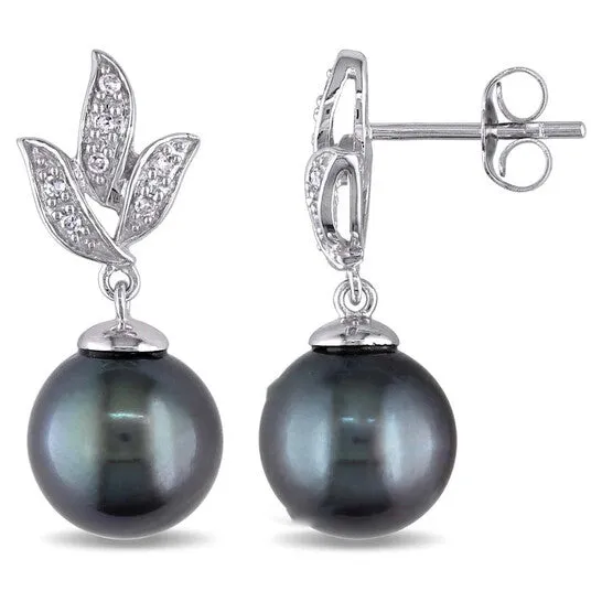 Earrings Original AMOUR 9 95 Mm Black Tahitian Cultured Pearl and 110 CT TW Diamond Earrings In 10K White Gold JMS always Earrings Original AMOUR 9 95 Mm Black Tahitian Cultured Pearl and 110 CT TW Diamond Earrings In 10K White Gold JMS always