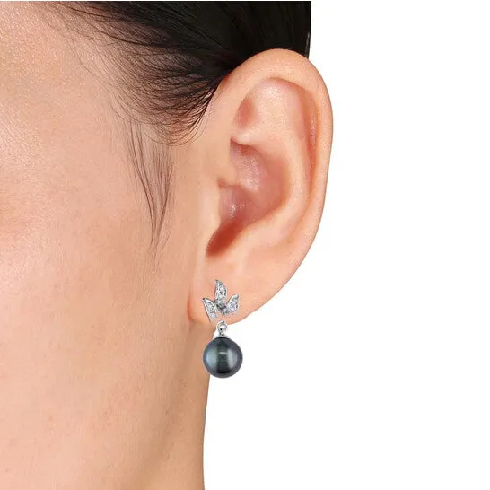 Earrings Original AMOUR 9 95 Mm Black Tahitian Cultured Pearl and 110 CT TW Diamond Earrings In 10K White Gold JMS always Earrings Original AMOUR 9 95 Mm Black Tahitian Cultured Pearl and 110 CT TW Diamond Earrings In 10K White Gold JMS always