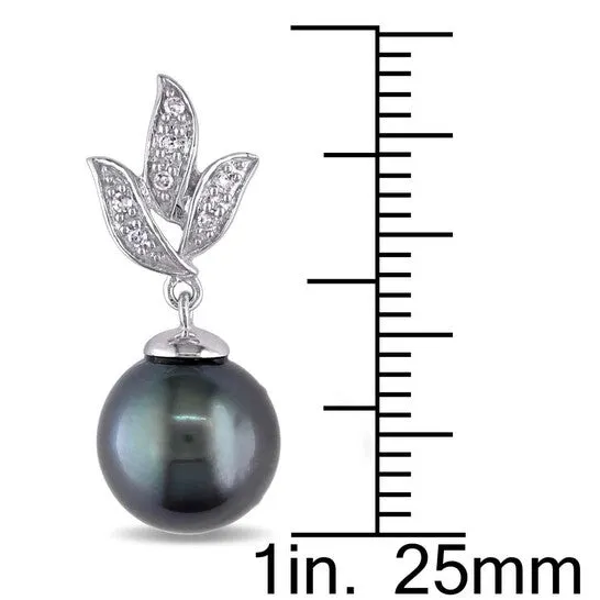 Earrings Original AMOUR 9 95 Mm Black Tahitian Cultured Pearl and 110 CT TW Diamond Earrings In 10K White Gold JMS always Earrings Original AMOUR 9 95 Mm Black Tahitian Cultured Pearl and 110 CT TW Diamond Earrings In 10K White Gold JMS always