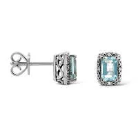 EmeraldCut Aquamarine and Diamond Accent Frame Stud Earrings in Sterling Silver Goldia Earrings EmeraldCut Aquamarine and Diamond Accent Frame Stud Earrings in Sterling Silver Goldia Earrings