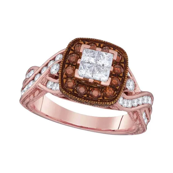 gndatlanta 10k Rose Gold Princess Diamond Cluster Bridal Engagement Ring 138 Cttw Rings
