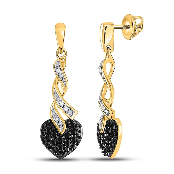 gndatlanta 10k Yellow Gold Round Black Diamond Heart Earrings 15 Cttw Earrings gndatlanta 10k Yellow Gold Round Black Diamond Heart Earrings 15 Cttw Earrings