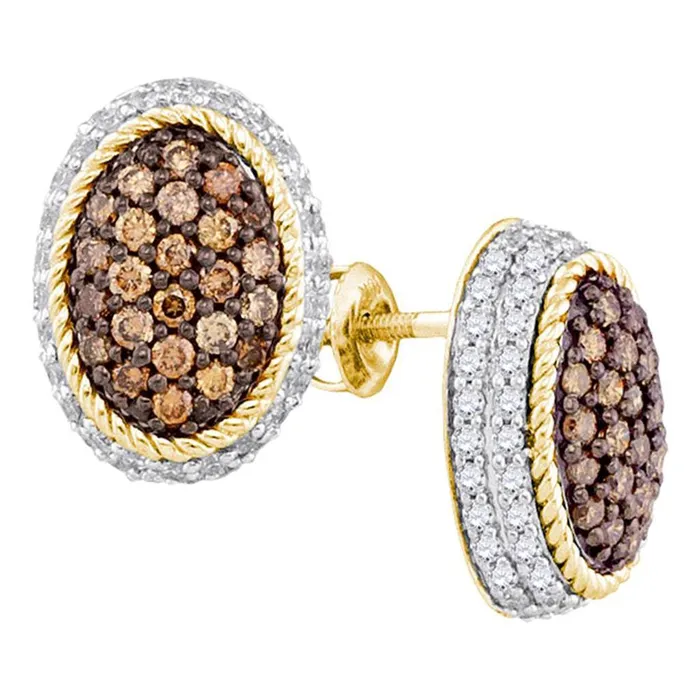 gndatlanta 10k Yellow Gold Round Brown Diamond Rope Oval Earrings 115 Cttw Earrings gndatlanta 10k Yellow Gold Round Brown Diamond Rope Oval Earrings 115 Cttw Earrings