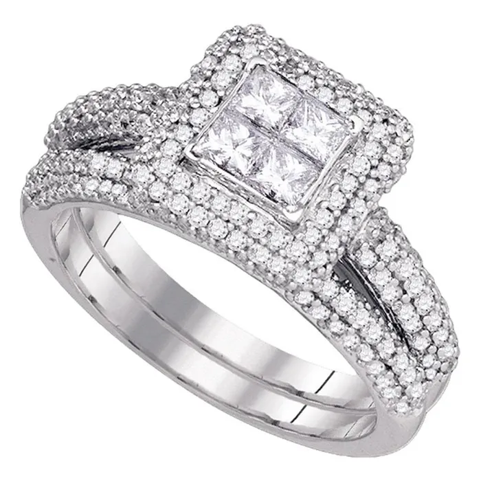 gndatlanta 14k White Gold Princess Diamond Bridal Wedding Ring Set 114 Cttw Rings gndatlanta 14k White Gold Princess Diamond Bridal Wedding Ring Set 114 Cttw Rings