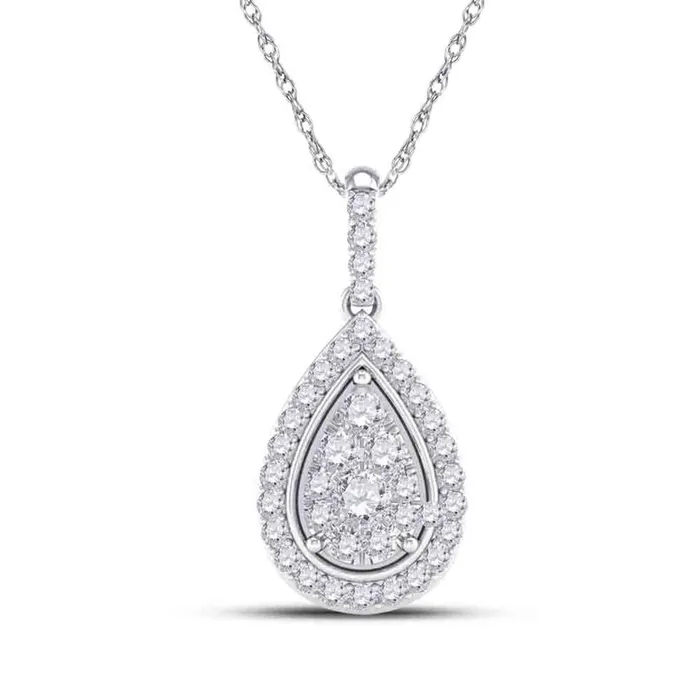 gndatlanta Necklaces 14k White Gold Round Diamond Teardrop Pendant 14 Cttw