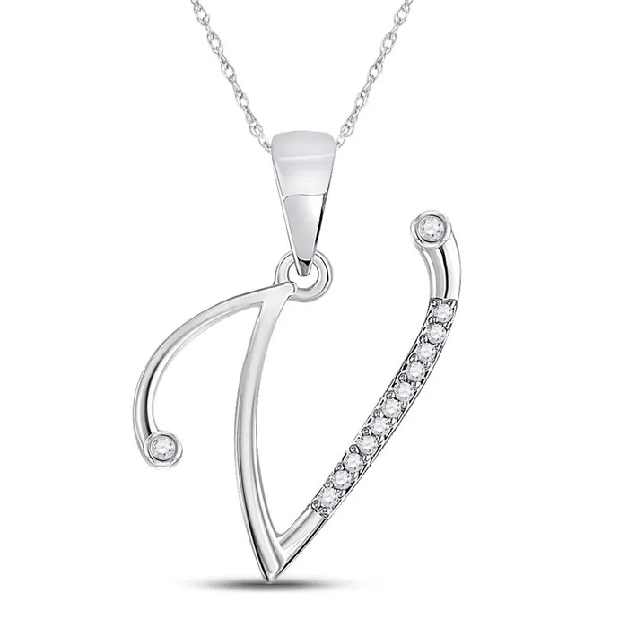 gndatlanta Necklaces 14k White Gold Round Diamond V Initial Letter Pendant 120 Cttw gndatlanta Necklaces 14k White Gold Round Diamond V Initial Letter Pendant 120 Cttw