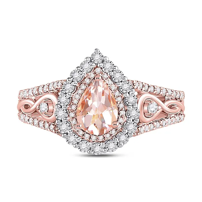 gndatlanta Rings 14k Rose Gold Pear Morganite Diamondaccent Solitaire Ring 12 Cttw