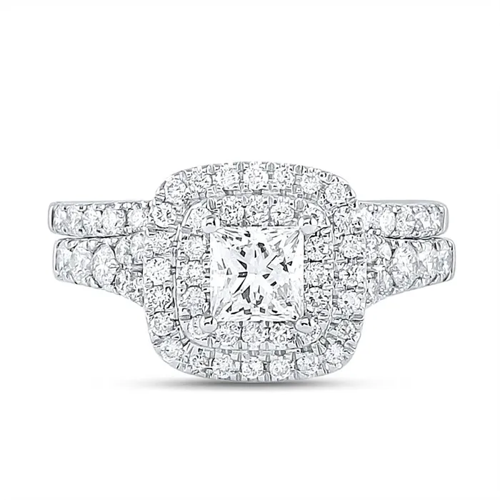 gndatlanta Rings 14k White Gold Princess Diamond Halo Bridal Wedding Ring Set 112 Cttw Certified gndatlanta Rings 14k White Gold Princess Diamond Halo Bridal Wedding Ring Set 112 Cttw Certified