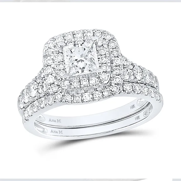 gndatlanta Rings 14k White Gold Princess Diamond Halo Bridal Wedding Ring Set 112 Cttw Certified