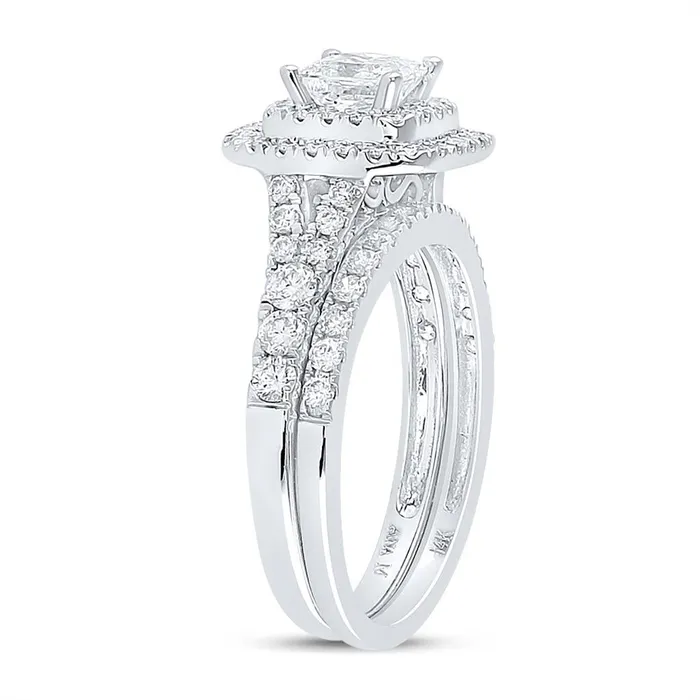 gndatlanta Rings 14k White Gold Princess Diamond Halo Bridal Wedding Ring Set 112 Cttw Certified
