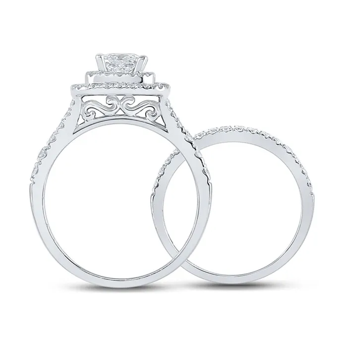 gndatlanta Rings 14k White Gold Princess Diamond Halo Bridal Wedding Ring Set 112 Cttw Certified