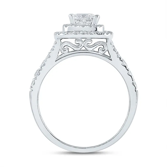 gndatlanta Rings 14k White Gold Princess Diamond Halo Bridal Wedding Ring Set 112 Cttw Certified