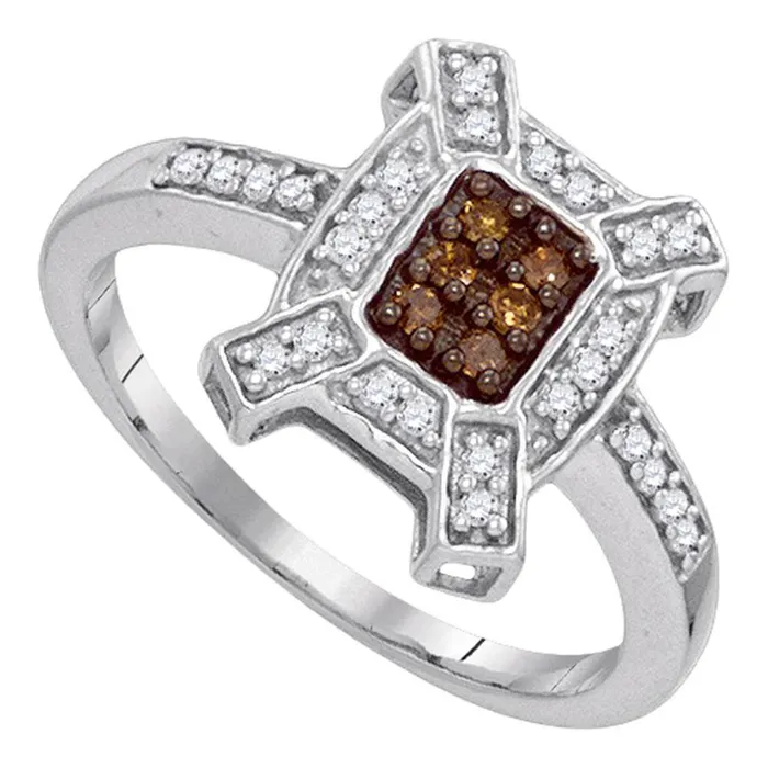 gndatlanta Rings 14k White Gold Round Brown Diamond Square Ring 15 Cttw