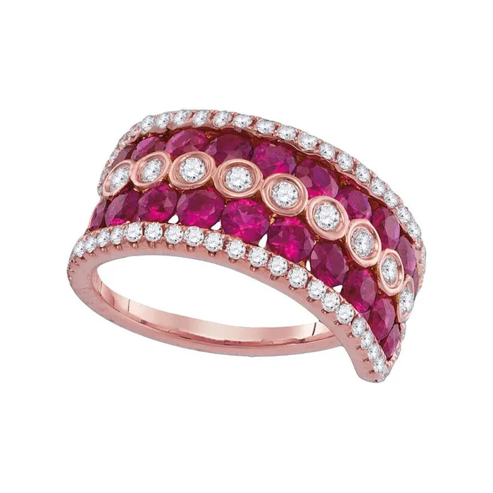 gndatlanta Rings 18k Rose Gold Round Ruby Diamond Band Ring 3 Cttw
