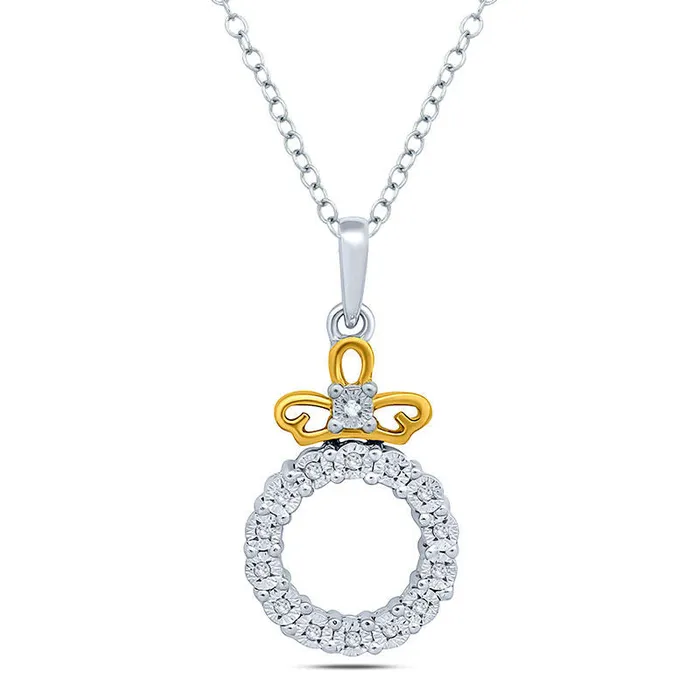Goldia 005 CT TW Natural Diamond Ribbon and Open Circle Pendant in Sterling Silver with 14K Gold Plate Necklaces Goldia 005 CT TW Natural Diamond Ribbon and Open Circle Pendant in Sterling Silver with 14K Gold Plate Necklaces
