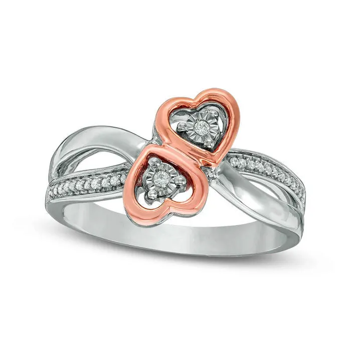 Goldia 010 CT TW Natural Diamond Bypass Heart Ring in Sterling Silver and Solid 10K Rose Gold Rings Goldia 010 CT TW Natural Diamond Bypass Heart Ring in Sterling Silver and Solid 10K Rose Gold Rings