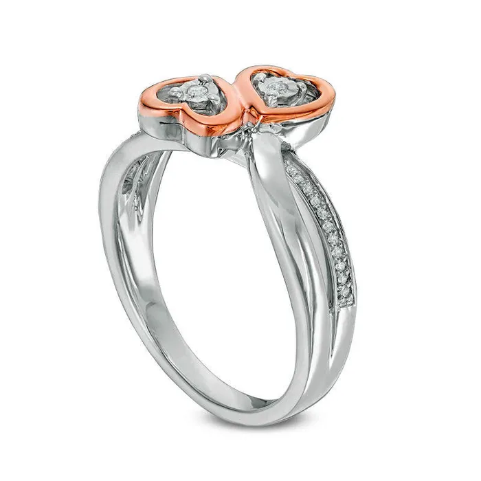 Goldia 010 CT TW Natural Diamond Bypass Heart Ring in Sterling Silver and Solid 10K Rose Gold Rings
