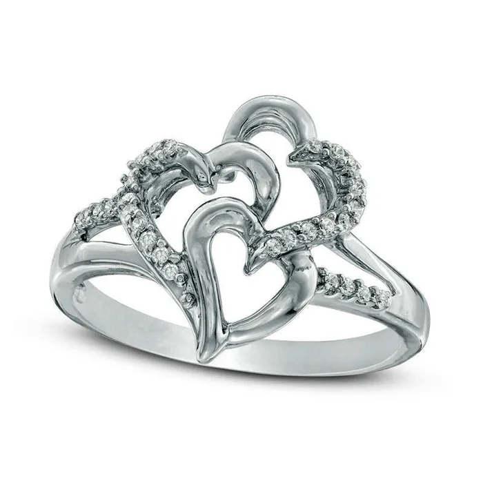 Goldia 010 CT TW Natural Diamond Three Heart Split Shank Ring in Sterling Silver Rings Goldia 010 CT TW Natural Diamond Three Heart Split Shank Ring in Sterling Silver Rings
