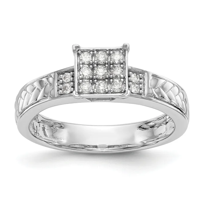 Goldia 017ct CZ Solid Real 14K White Gold Trio Cluster Engagement Ring Rings