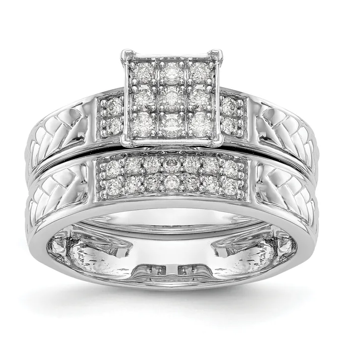 Goldia 017ct CZ Solid Real 14K White Gold Trio Cluster Engagement Ring Rings