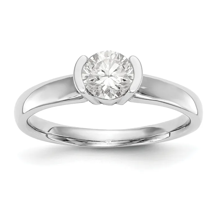 Goldia 050ct CZ Solid Real 14K White Gold Round Bezel Solitaire Engagement Ring Rings