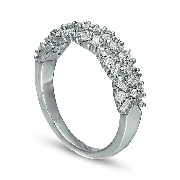 Goldia 063 CT TW Baguette and Round Natural Diamond Anniversary Band in Solid 10K White Gold Rings