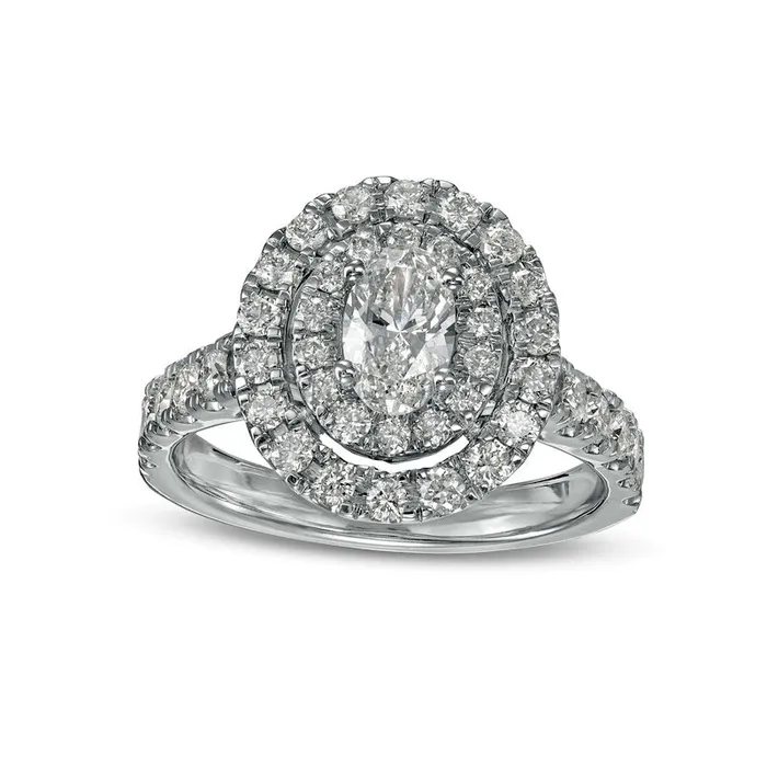 Goldia 15 CT TW Oval Natural Diamond Double Frame Engagement Ring in Solid 14K White Gold ISI2 Rings Goldia 15 CT TW Oval Natural Diamond Double Frame Engagement Ring in Solid 14K White Gold ISI2 Rings