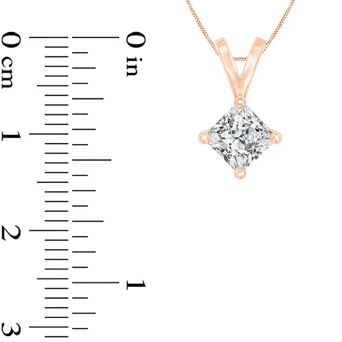 Goldia 1 CT Certified PrincessCut Natural Clarity Enhanced Solitaire Pendant in 14K Rose Gold ISI2 Necklaces Goldia 1 CT Certified PrincessCut Natural Clarity Enhanced Solitaire Pendant in 14K Rose Gold ISI2 Necklaces