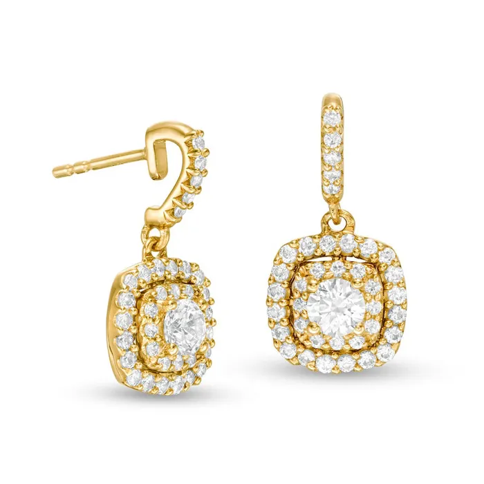 Goldia 1 CT TW Diamond Double Cushion Frame Drop Earrings in 14K Gold Earrings Goldia 1 CT TW Diamond Double Cushion Frame Drop Earrings in 14K Gold Earrings