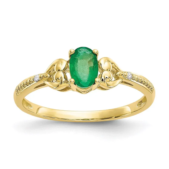 Goldia 10K Yellow Gold Emerald and Real Diamond Ring Rings