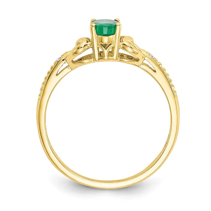 Goldia 10K Yellow Gold Emerald and Real Diamond Ring Rings