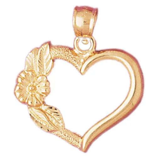 Goldia 14K Gold Designer Heart with Rose Pendant Necklaces