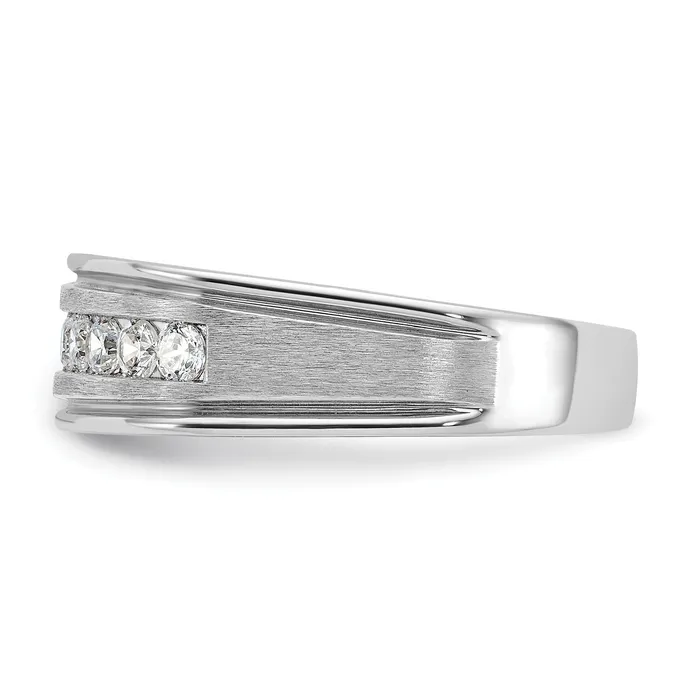 Goldia 14k White Gold 12 Ct Lab Grown Diamond VSSI G Nine Stone Polished Brushed and Grooved Mens Ring Rings