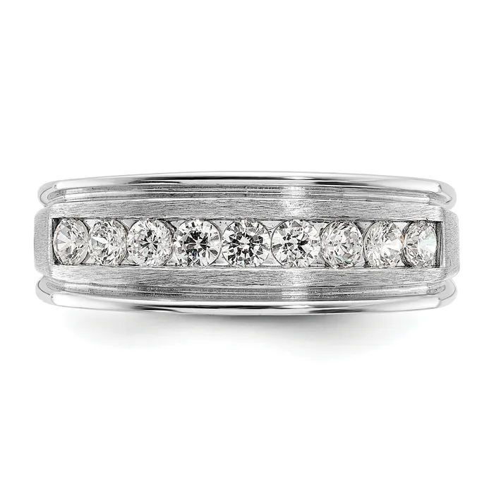Goldia 14k White Gold 12 Ct Lab Grown Diamond VSSI G Nine Stone Polished Brushed and Grooved Mens Ring Rings