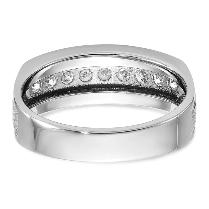 Goldia 14k White Gold 12 Ct Lab Grown Diamond VSSI G Nine Stone Polished Brushed and Grooved Mens Ring Rings