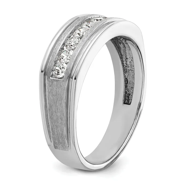 Goldia 14k White Gold 12 Ct Lab Grown Diamond VSSI G Nine Stone Polished Brushed and Grooved Mens Ring Rings
