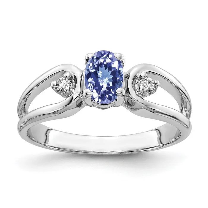 Goldia 14k White Gold 6x4mm Oval Tanzanite VS Diamond ring Rings