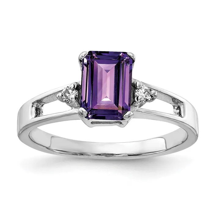 Goldia 14k White Gold 7x5mm Emerald Cut Amethyst AA Diamond ring Rings
